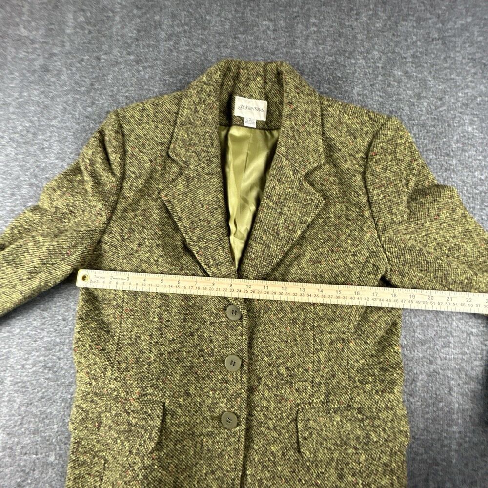 St Johns Bay Wool Blend Tweed Blazer Womens Sz 12 Green Lined Double Breasted - Picture 11 of 14